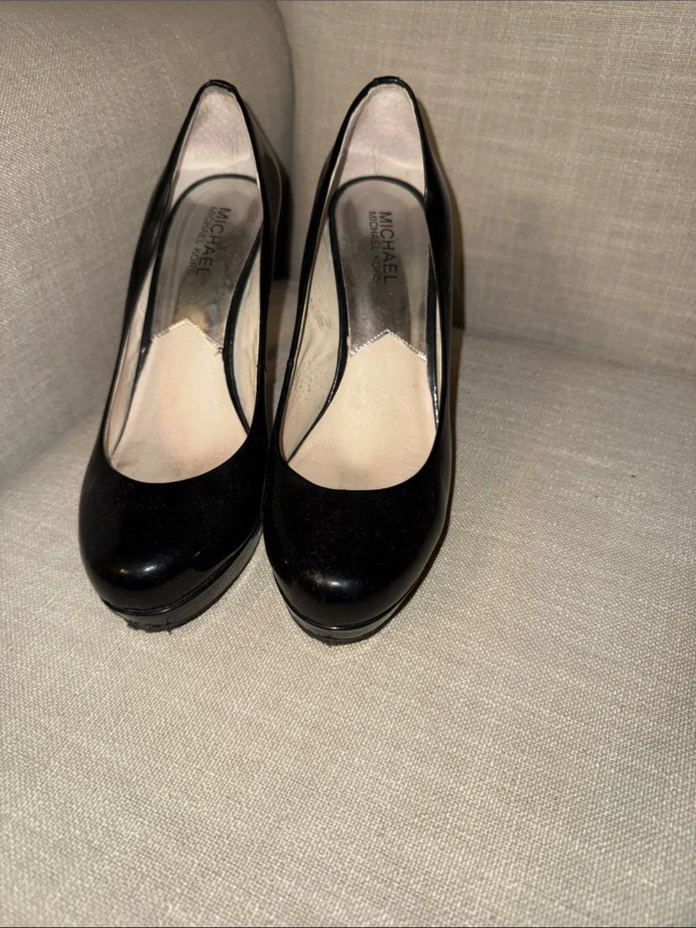 MICHAEL Michael Kors Black Patent Platform Pumps